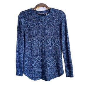 525 America Speckled Cable Knit Sweater Womens M Blue Cozy Lightweight Nautical